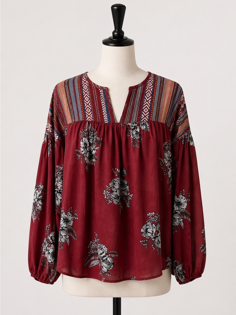 Peasant Blouse Multicoloured Bohemian Southwestern Aztec-Style Blouse Size L